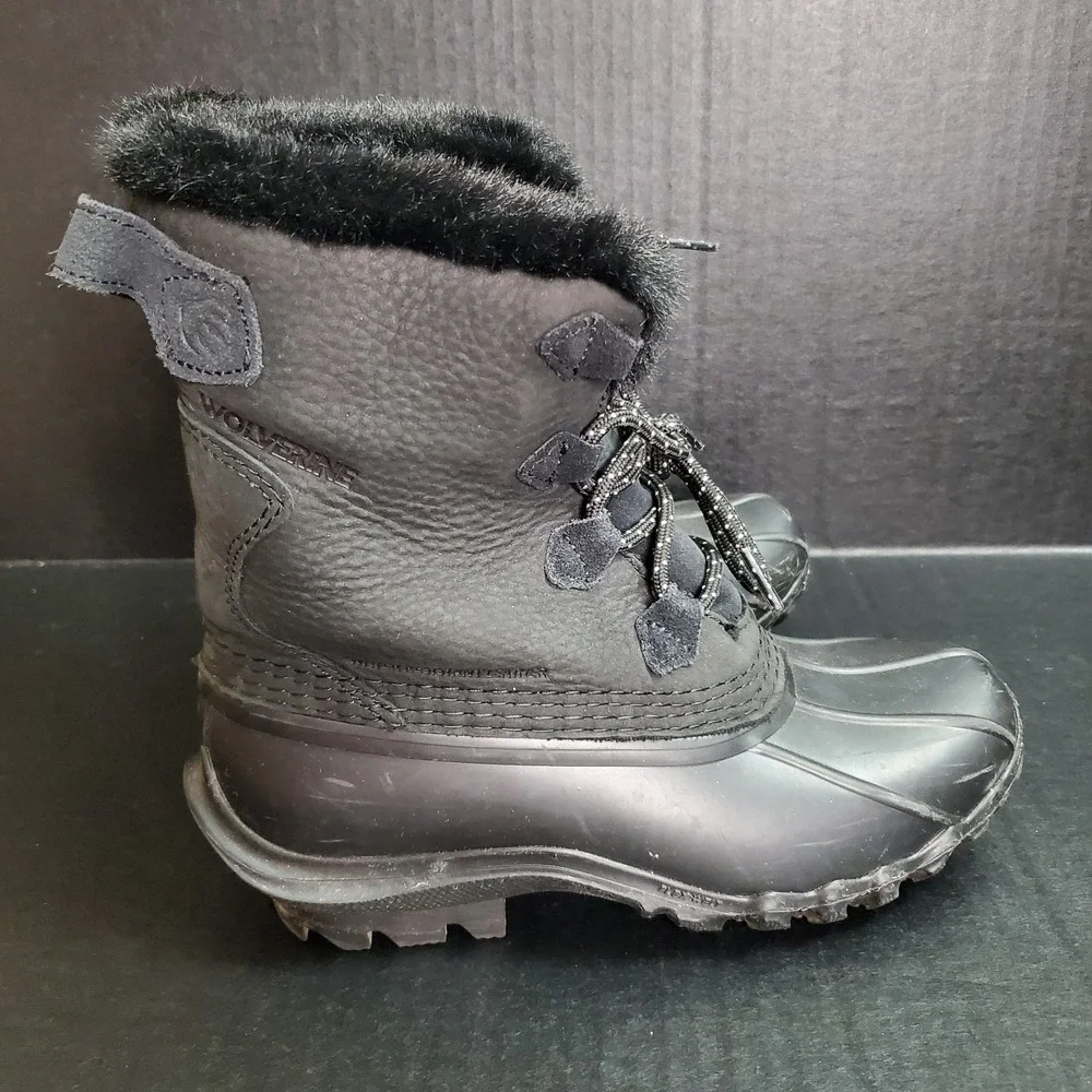 Wolverine Torrent Faux Fur Tall Duck Boot Womens 6M Black Leather Upper